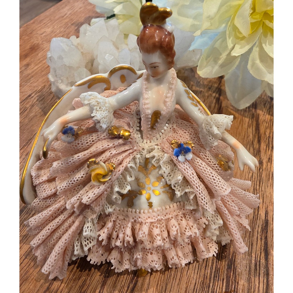 Antique Dresden Style Porcelain Lace Figurine - Crown N